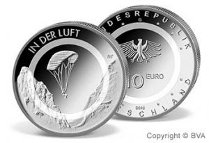 Die erste deutsche 10 Euro Gedenkmünze mit durchsichtigem Polymerring "In der Luft" 2019